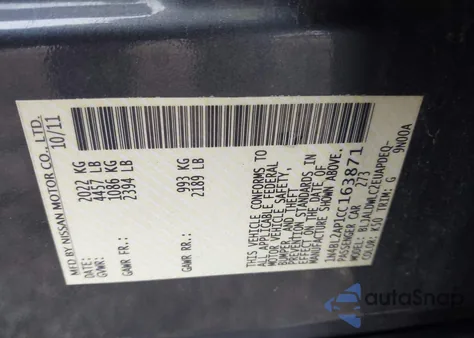 2012 Nissan Altima 3.5 Sr from USA, damaged, VIN 1N4BL2AP1CC163871